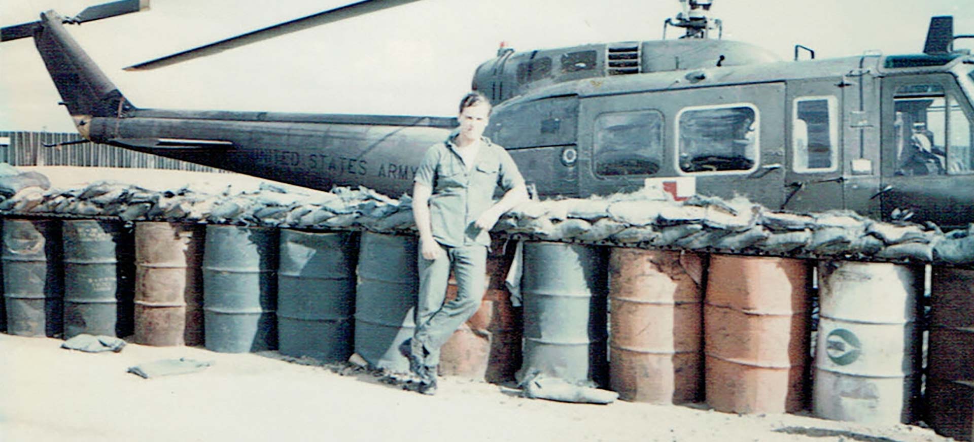 Photo of Jim Hunter with medical helicopter in Vietnam